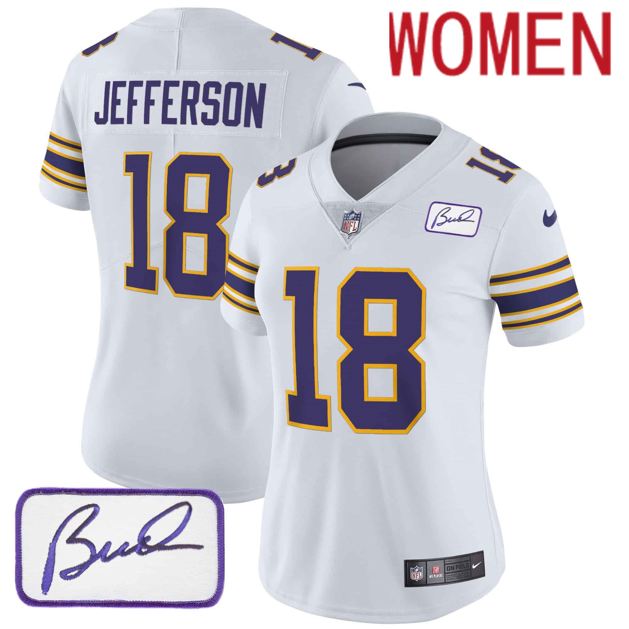 Women Minnesota Vikings #18 Jefferson White 2024 Nike Bud Grant Patch Classic Limited NFL Jersey